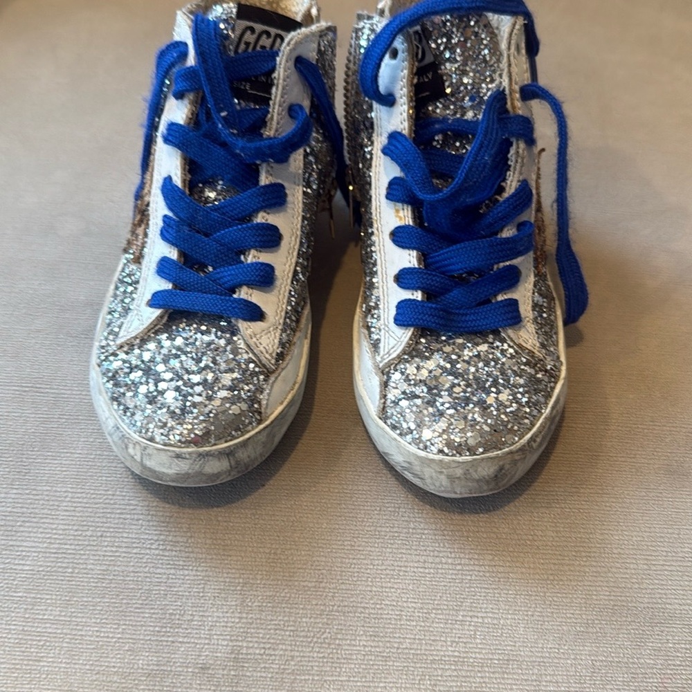 Kids Glitter Sneakers with Blue Laces